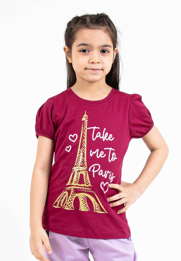 Forest Kids Girl 100% Cotton Puff Short Sleeve T-Shirt Girls Graphic Round Neck | Baju Budak Perempuan - FK820068