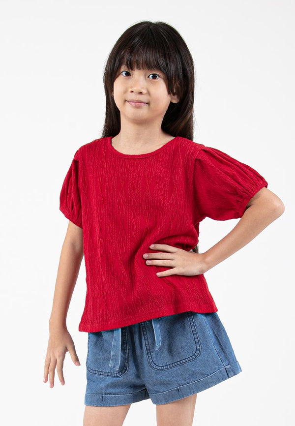 Forest Kids Girl Round Neck Puff Sleeve Knit Top | Baju Budak Perempuan - FK820074