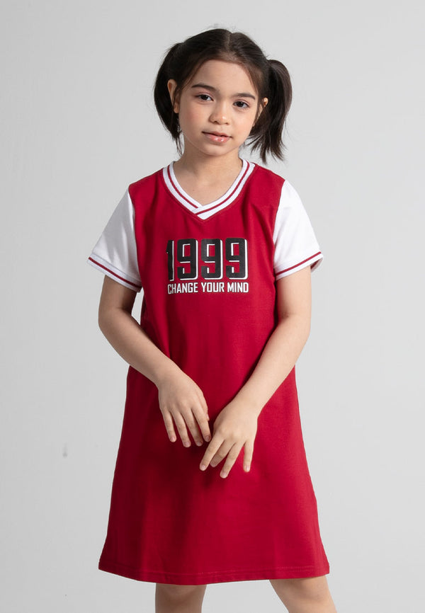 Forest Kids Girl Cotton Terry Short Sleeve V Neck Dress | Baju Budak Perempuan - FK885028