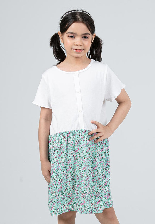 Forest Kids Girls Cotton Floral Pattern Short Sleeve 2 in 1 Dress Set | Baju Budak Perempuan - FK885061