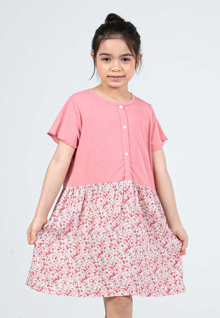 Forest Kids Girls Cotton Floral Pattern Short Sleeve 2 in 1 Dress Set | Baju Budak Perempuan - FK885061