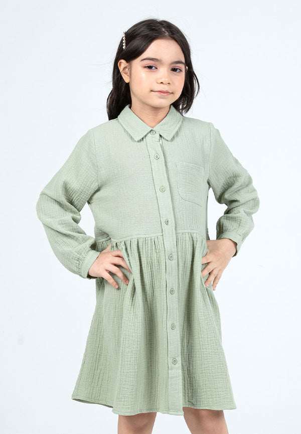 Forest Kids Girls Cotton Gauze Shirt Dress Long Sleeve Dress | Baju Budak Perempuan - FK885074