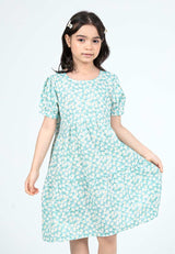 Forest Kids Girls Floral Pattern Cotton Short Sleeve Tiered Dress | Baju Budak Perempuan - FK885075