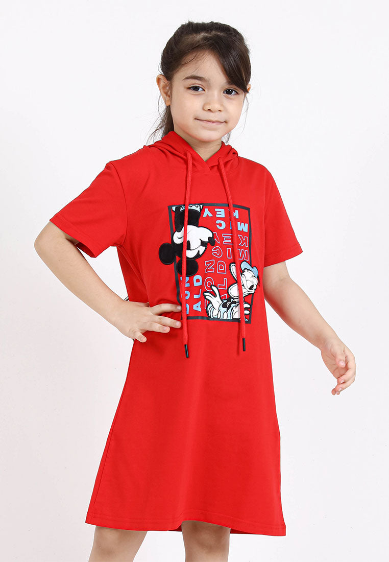 Forest x Disney Girl Kids Mickey & Donald Velvet Texture Embroidered Hoodie Kids Dress | Baju Budak Perempuan- FWK885004