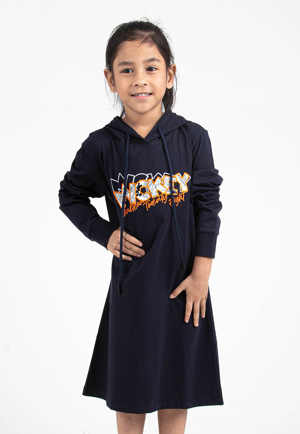 Forest x Disney Girl Kids Mickey Embroidered Premium Cotton Long Sleeve Kids Dress | Baju Budak Perempuan - FWK885009