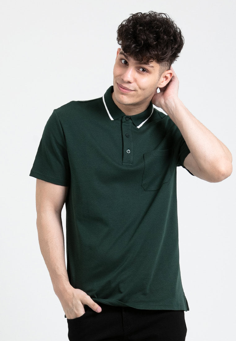 Forest Premium Weight Cotton 220gsm Interlock Knitted Pocket Polo Tee | Baju T Shirt Lelaki - 23765