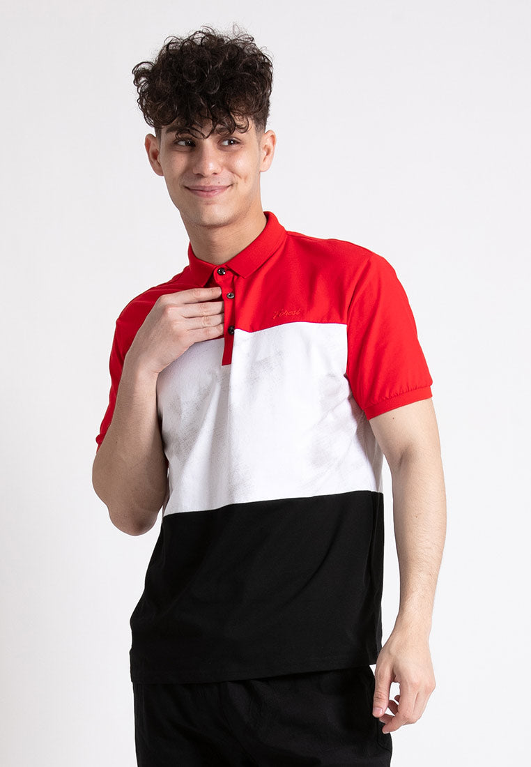 Forest  Stretchable Soft Cotton Colour Block Short Sleeve Cut & Sew Men Polo T Shirt | T Shirt Lelaki - 23816