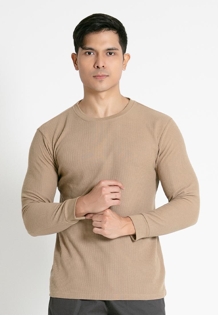 Forest Waffle Knit Crew Neck Long Sleeve T Shirt Men | T Shirt Lelaki Lengan Panjang - 23831