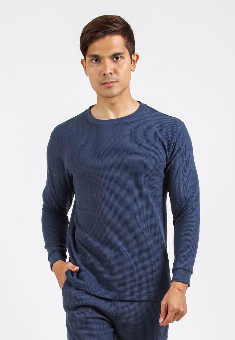 Forest Waffle Knit Crew Neck Long Sleeve T Shirt Men | T Shirt Lelaki Lengan Panjang - 23831