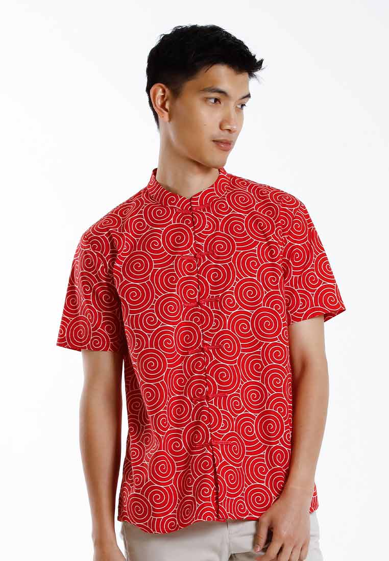 Forest Mandarin Collar Printed Men Cheongsam Top | CNY 2025 Family Wear - 621422