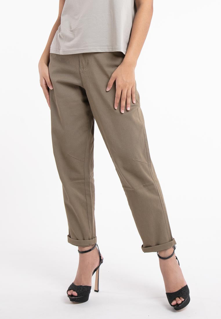 Forest Ladies Cotton Twill Bermuda Button Waist Casual Chino Long Pants | Seluar Perempuan - 810443