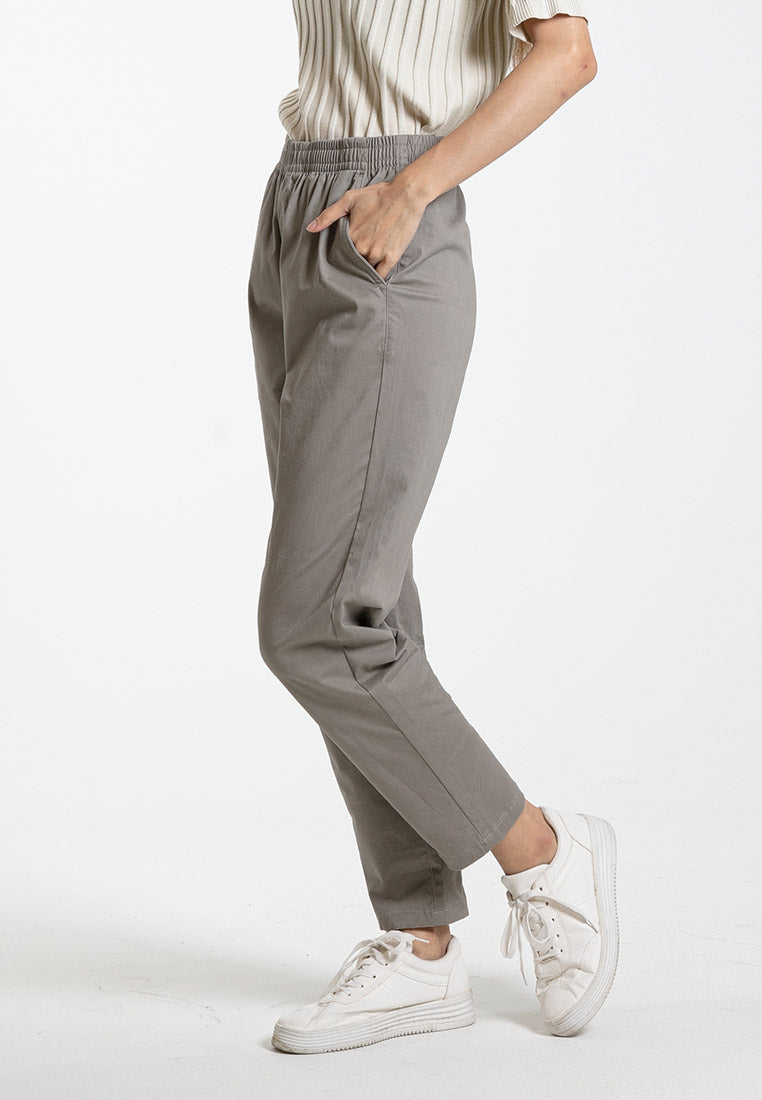 Forest Ladies Cotton Tapered Pants Women Plain Elastic Waist Long Pants | Seluar Panjang Perempuan - 810495