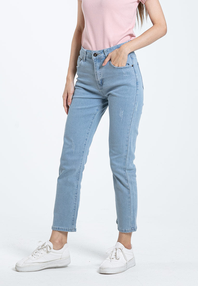 Forest Ladies Mid Rise Slim Fit Ripped Cropped Jeans | Seluar Jeans Perempuan - 810523