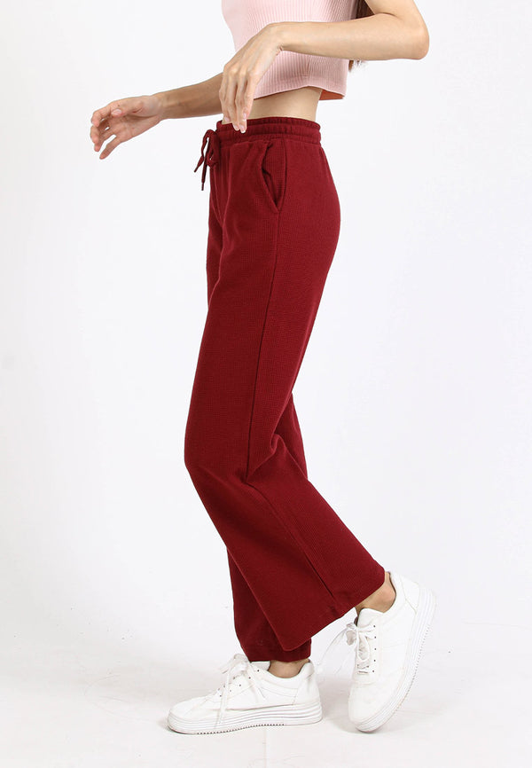 Forest Ladies Waffle Cotton Wide Leg Pants Elastic Waist Casual Pants | Seluar Perempuan Palazzo - 810524
