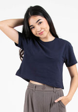 Forest Ladies Round Neck Cotton Terry Boxy Croped Top | Baju T-Shirt Perempuan - 822264