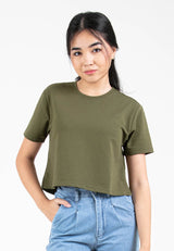 Forest Ladies Round Neck Cotton Terry Boxy Croped Top | Baju T-Shirt Perempuan - 822264