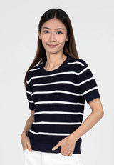 Forest Ladies Casual Striped Short Sleeve Knit Top | Baju Perempuan - 822347