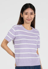 Forest Ladies Casual Striped Short Sleeve Knit Top | Baju Perempuan - 822347