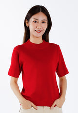 Forest Ladies Basic Plain High Neck Short Sleeve Knit Top | Baju Perempuan - 822348