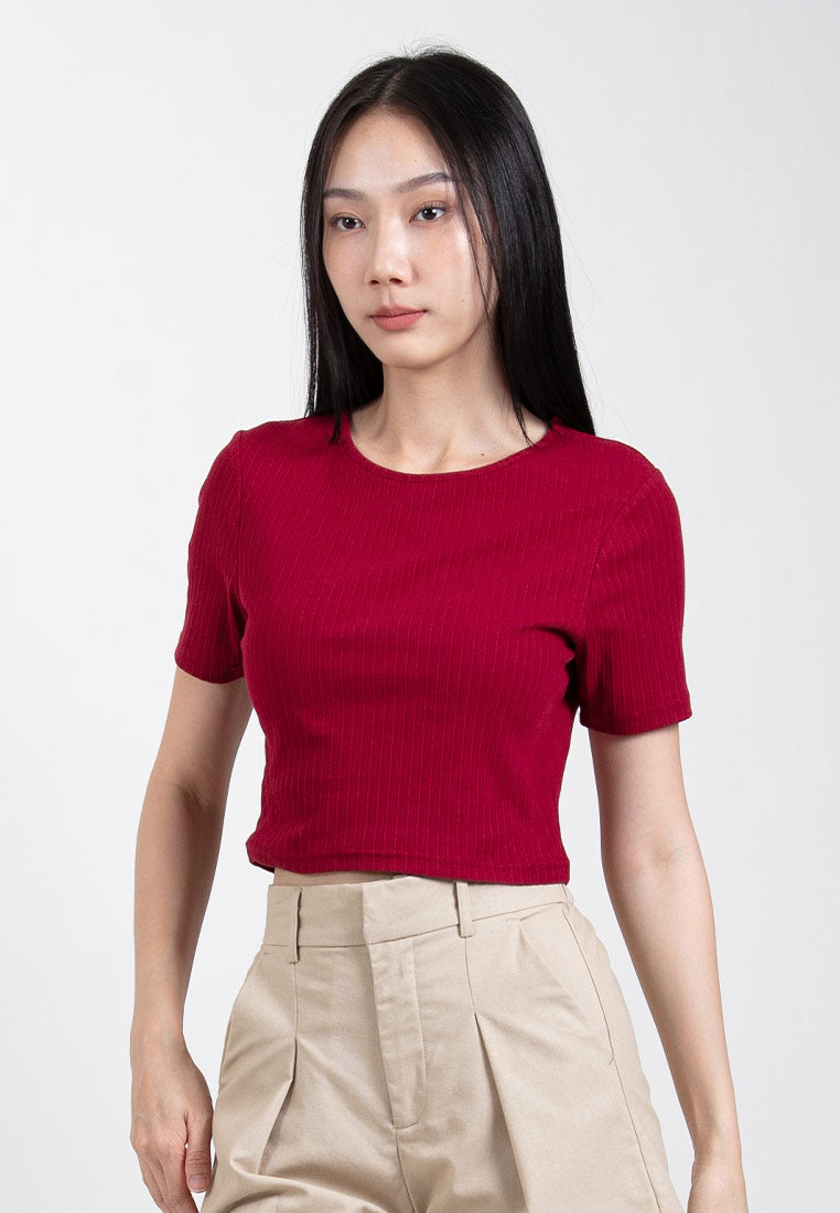 Forest Ladies Casual Knit Crop Top Women Crop T-Shirt | Baju Perempuan - 822357