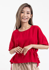 Forest Ladies Woven Puff Sleeve Solid Blouse - 822373