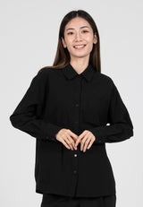 Forest Ladies Oversized Plain Linen Shirt Women Long Sleeve Shirt | Baju Kemeja Perempuan - 822386