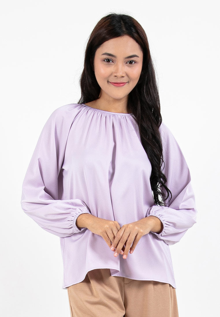 Forest Ladies Satin Balloon Sleeve Blouse Women Long Sleeve Blouse | Baju Lengan Panjang Perempuan - 822387