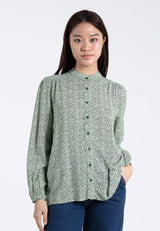 Forest Ladies Floral Pattern Button Rayon Blouse Women Long Sleeve Blouse | Baju Perempuan - 822388
