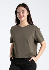 Forest Ladies Heavy Weight Cotton Boxy-Cut Round Neck Tee Ladies Casual Loose Fit Crop Top - 822403