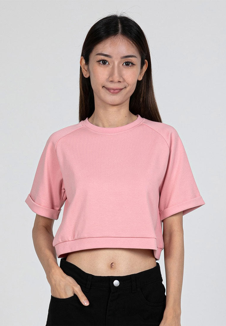 Forest Ladies Cotton Interlock Raglan Sleeve Round Neck Plain Cropped Top Ladies Casual Crop T-Shirt - 822407