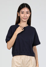 Forest Ladies Cotton Interlock Short Sleeve Round Neck Plain Top Women Casual Elastic Hem T-Shirt - 822409