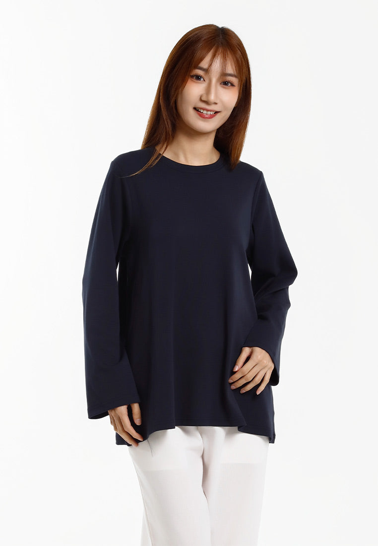 Forest Baju Lengan Panjang Perempuan | Forest Ladies Cotton Interlock Long Sleeve Round Neck T-Shirt Loose Fit - 822414