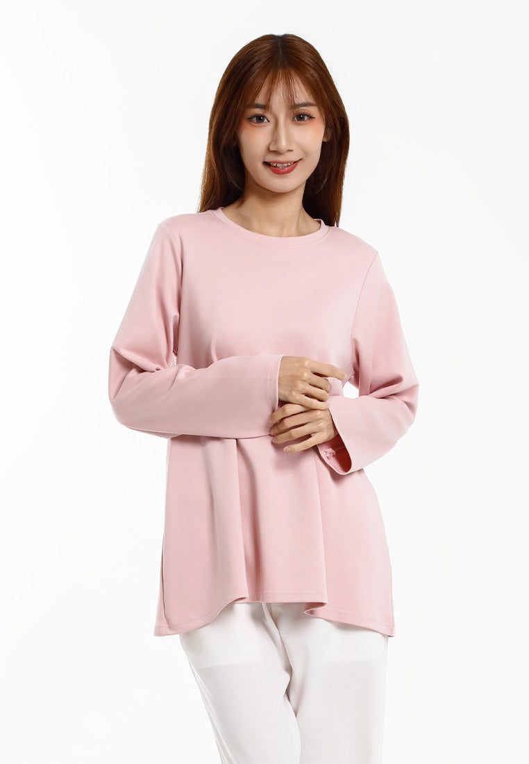 Forest Baju Lengan Panjang Perempuan | Forest Ladies Cotton Interlock Long Sleeve Round Neck T-Shirt Loose Fit - 822414