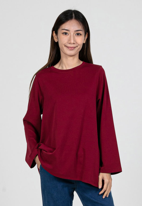 Forest Baju Lengan Panjang Perempuan | Forest Ladies Cotton Interlock Long Sleeve Round Neck T-Shirt Loose Fit - 822414