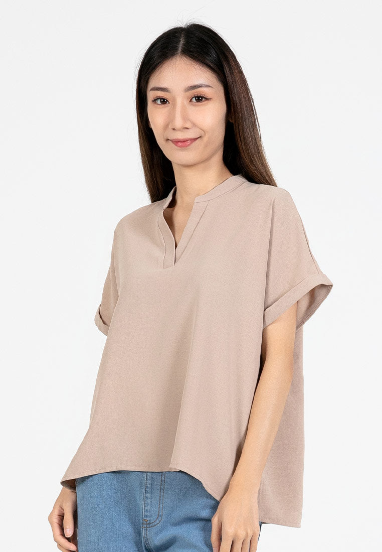 Forest Ladies Polyester Collar Plain Blouse Women Short Sleeve Blouse | Baju Perempuan - 822417