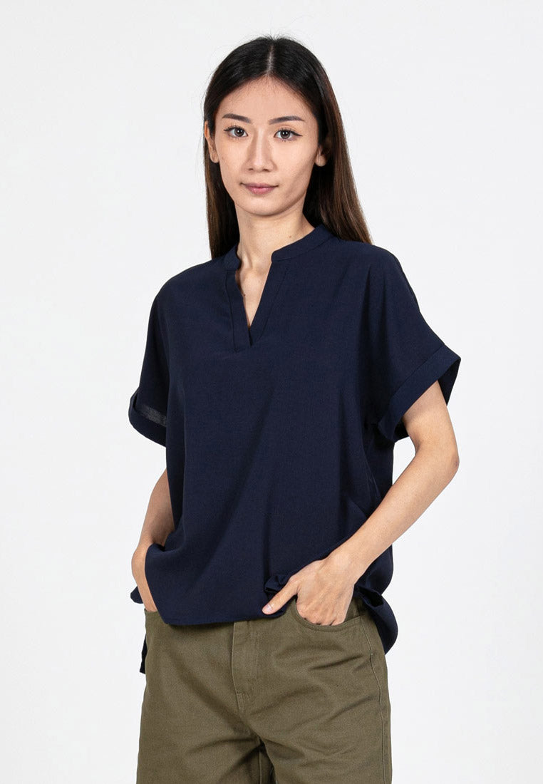 Forest Ladies Polyester Collar Plain Blouse Women Short Sleeve Blouse | Baju Perempuan - 822417