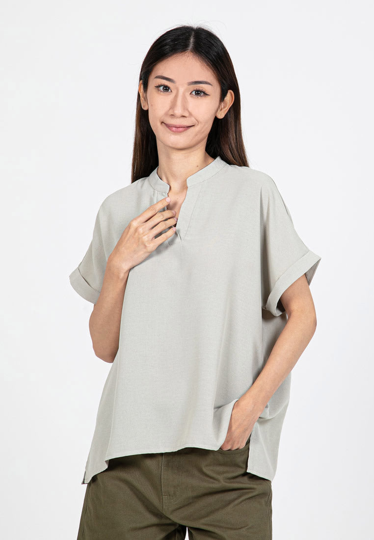 Forest Ladies Polyester Collar Plain Blouse Women Short Sleeve Blouse | Baju Perempuan - 822417