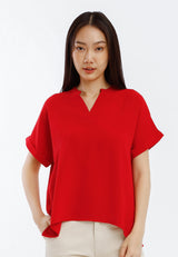 Forest Ladies Polyester Collar Plain Blouse Women Short Sleeve Blouse | Baju Perempuan - 822417