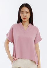 Forest Ladies Polyester Collar Plain Blouse Women Short Sleeve Blouse | Baju Perempuan - 822417