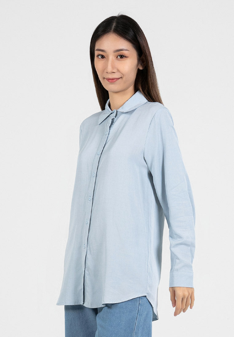 Forest Ladies Rayon Lyocell Shirt Women Long Sleeve Shirt | Baju Kemeja Lengan Panjang Perempuan - 822419