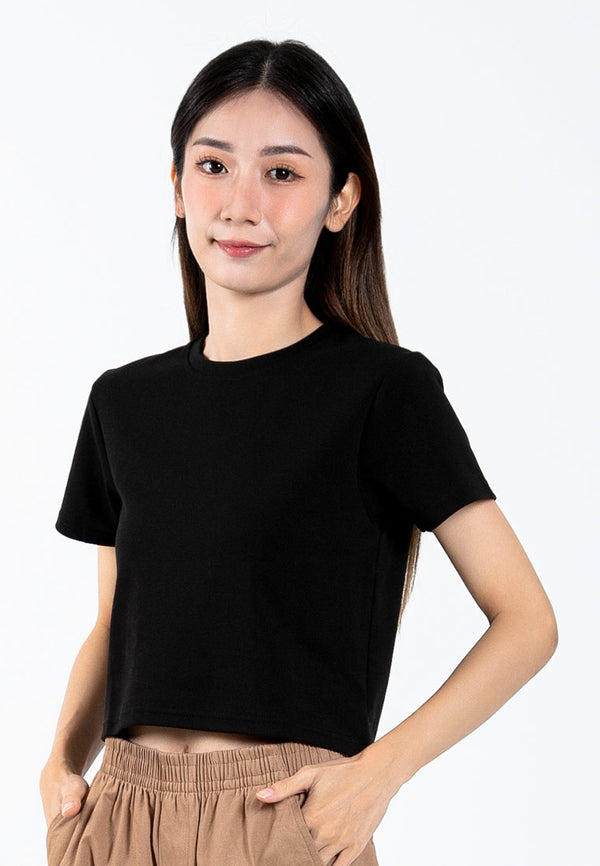 Forest Ladies Cotton Interlock Short Sleeve Round Neck T-Shirt Women Casual Plain Cropped Top - 822421
