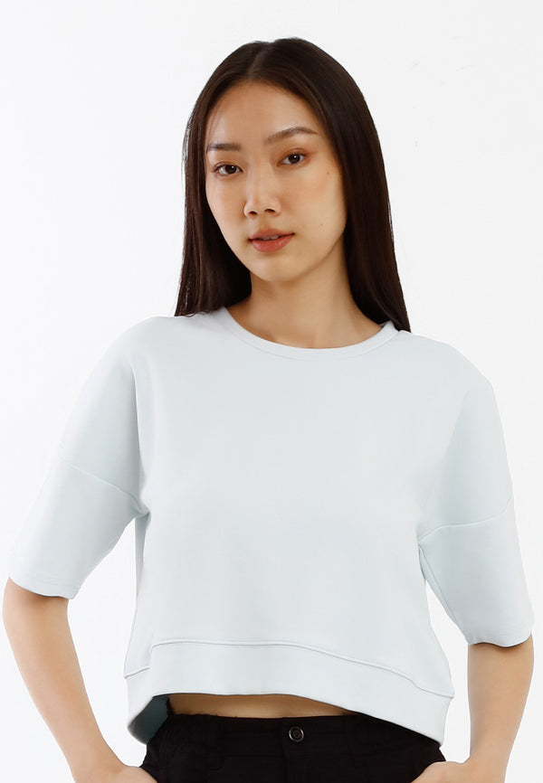 Forest Ladies Cotton Interlock Oversized Short Sleeve Round Neck T-Shirt Women Plain Tee Cropped Top - 822431