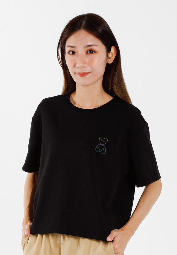 Forest Ladies Heavy Cotton Boxy-Cut Round Neck Tee Ladies Casual Loose Fit Crop Top | Baju T Shirt Perempuan - 822449