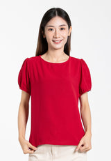 Forest Ladies Polyester Puff Sleeve Blouse Women Short Sleeve Plain Blouse - 822455