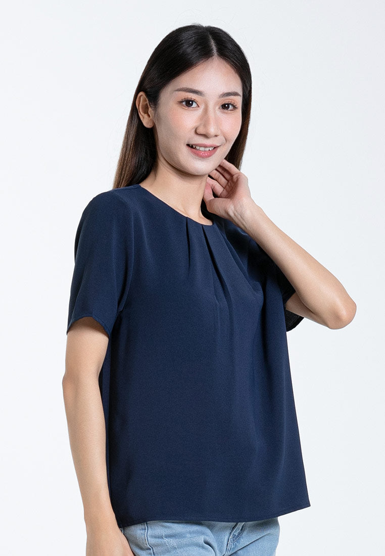 Forest Ladies Polyester Pleated Blouse Women Short Sleeve Blouse - 822456