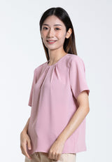 Forest Ladies Polyester Pleated Blouse Women Short Sleeve Blouse - 822456