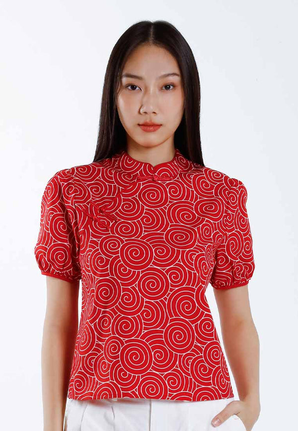 Forest Mandarin Collar Printed Ladies Cheongsam Top | CNY 2025 Family Wear - 822463