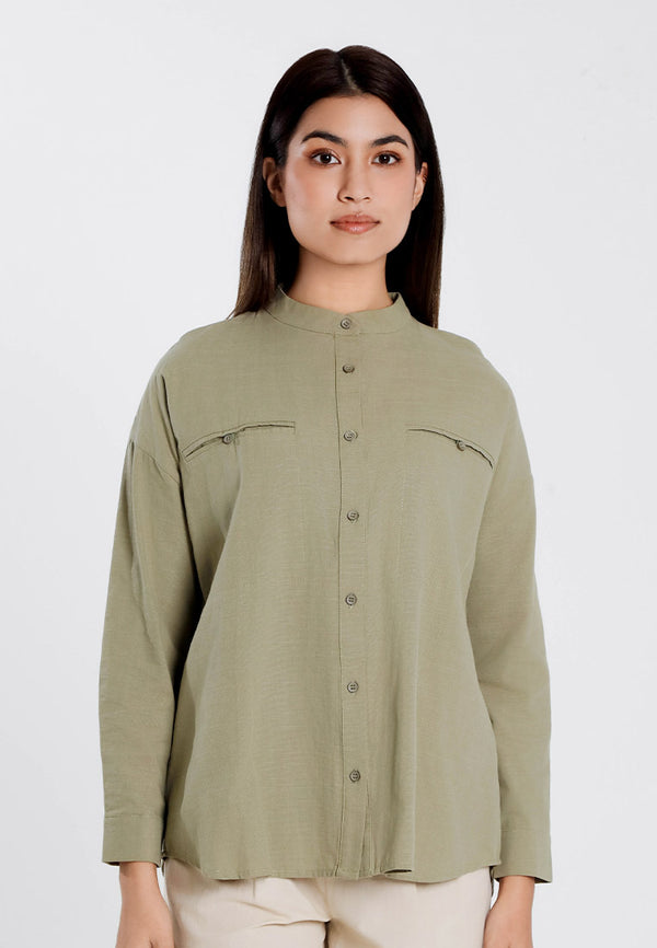 Forest Ladies Cotton Linen Oversized Shirt Women Long Sleeve Button Shirt - 822473