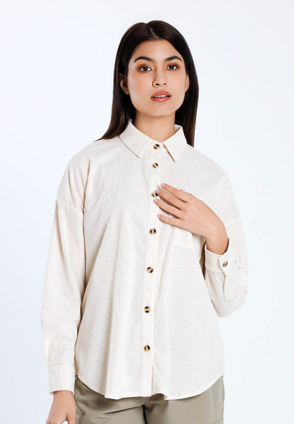 Forest Ladies Oversized Corduroy Shirt Women Long Sleeve Shirt | Baju Kemeja Perempuan - 822485