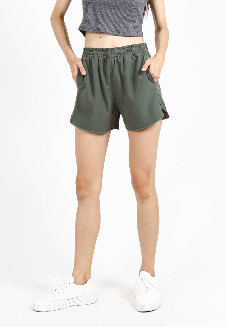 Forest Ladies Stretchable Polyester High Waist Plain Shorts Women Shorts | Seluar Pendek Perempuan - 860148